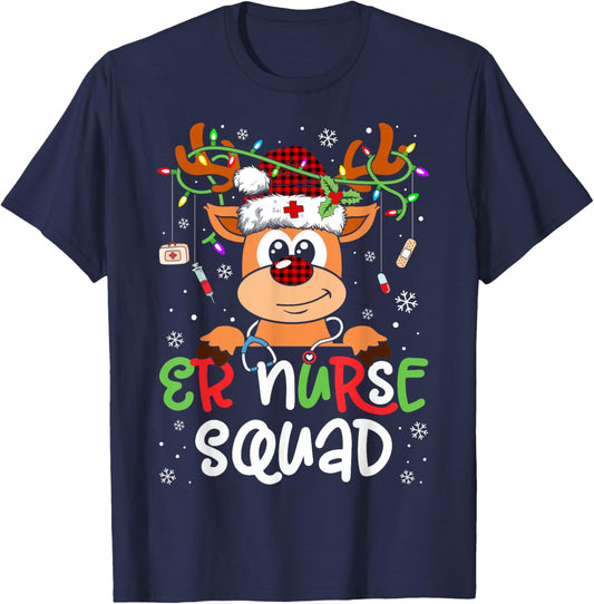 Reindeer Christmas ER Nurse Squad Stethoscope Nurse T-Shirt - T-Shirt | Navy