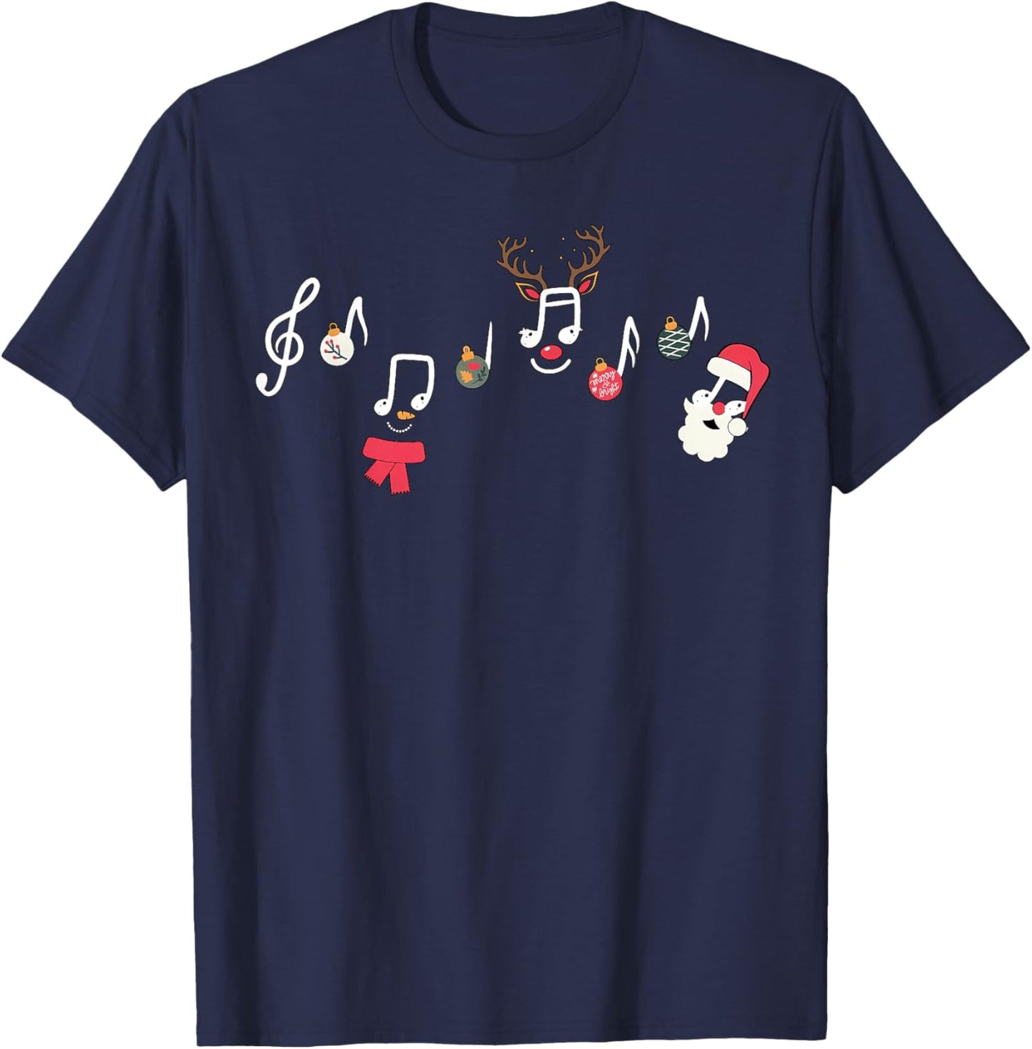Christmas Santa Snowman Reindeer Music Notes Teacher Holiday T-Shirt - T-Shirt | Navy