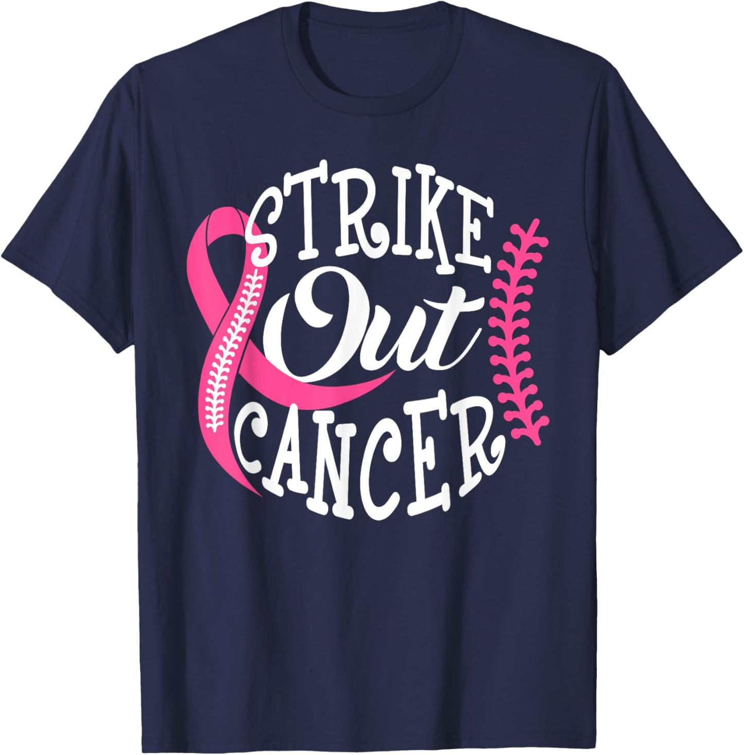 Strike Out Breast Cancer Baseball Pink Ribbon Women Girls T-Shirt - T-Shirt | Navy
