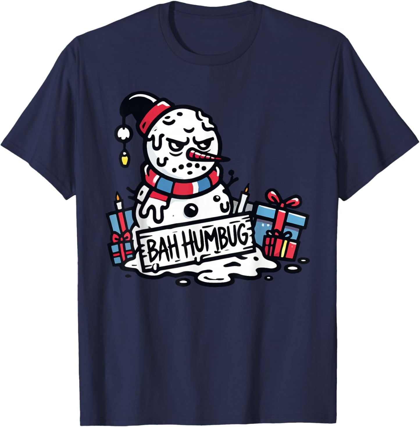 Bah Humbug Santa Hat Snowman for People Haters Sarcastic T-Shirt - T-Shirt | Navy