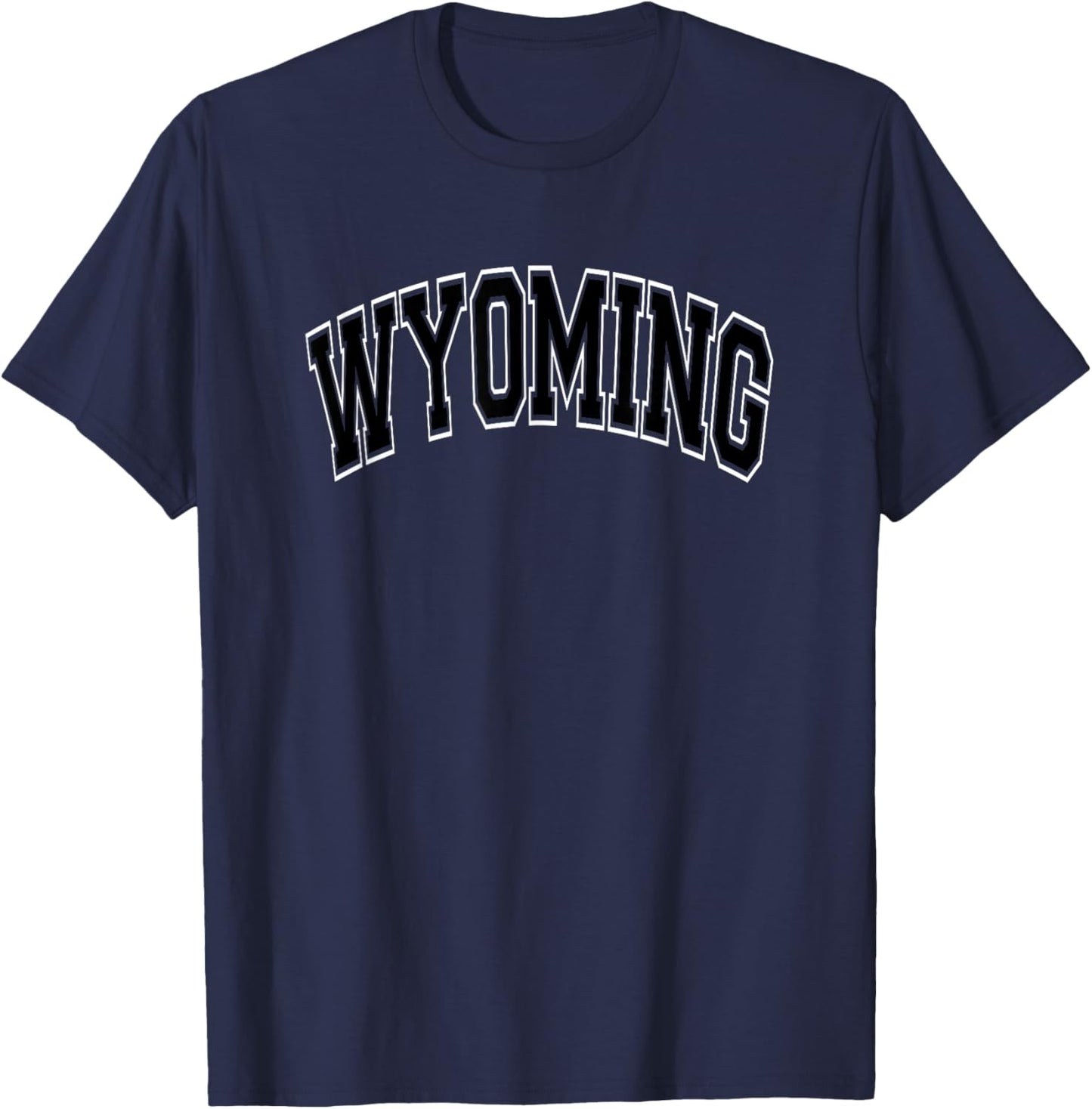 Wyoming Arched Style Black Text T-Shirt - T-Shirt | Navy