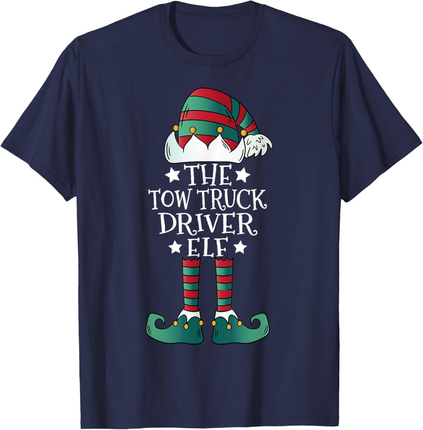 The Tow Truck Driver Elf - Funny Towing Driver Christmas T-Shirt - T-Shirt | Navy