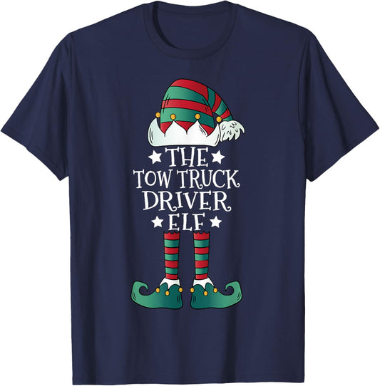 The Tow Truck Driver Elf - Funny Towing Driver Christmas T-Shirt - T-Shirt | Navy