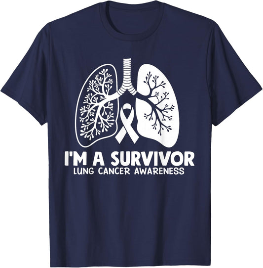 I'm A Survivor Lung Cancer Awareness Month White Ribbon T-Shirt - T-Shirt | Navy