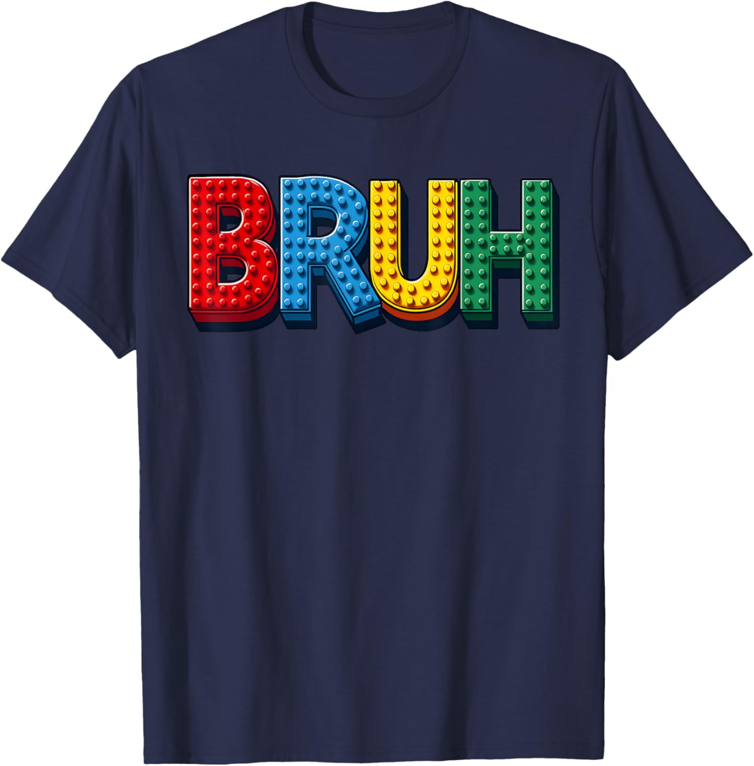 Play Building Blocks Bruh Funny Kids Boys Saying Brick Build T-Shirt - T-Shirt | Navy