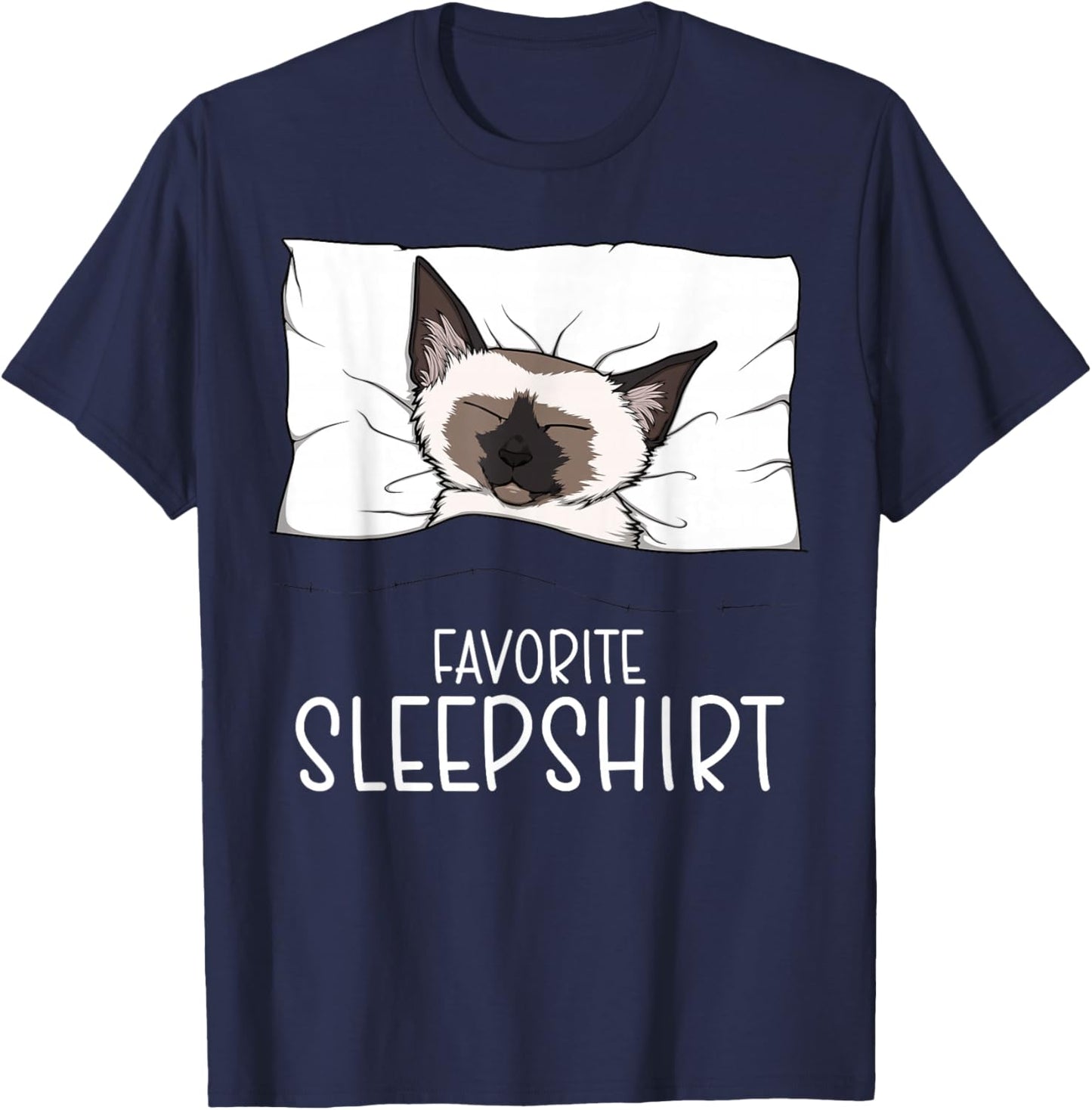 Favorite Sleepshirt Siamese Cat, Napping Meezer T-Shirt - T-Shirt | Navy