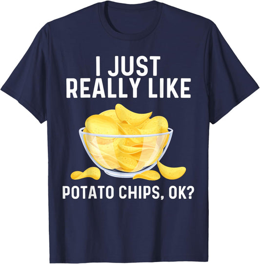 Funny Potato Chips Art Women Kids Bag Of Chips Lover T-Shirt - T-Shirt | Navy