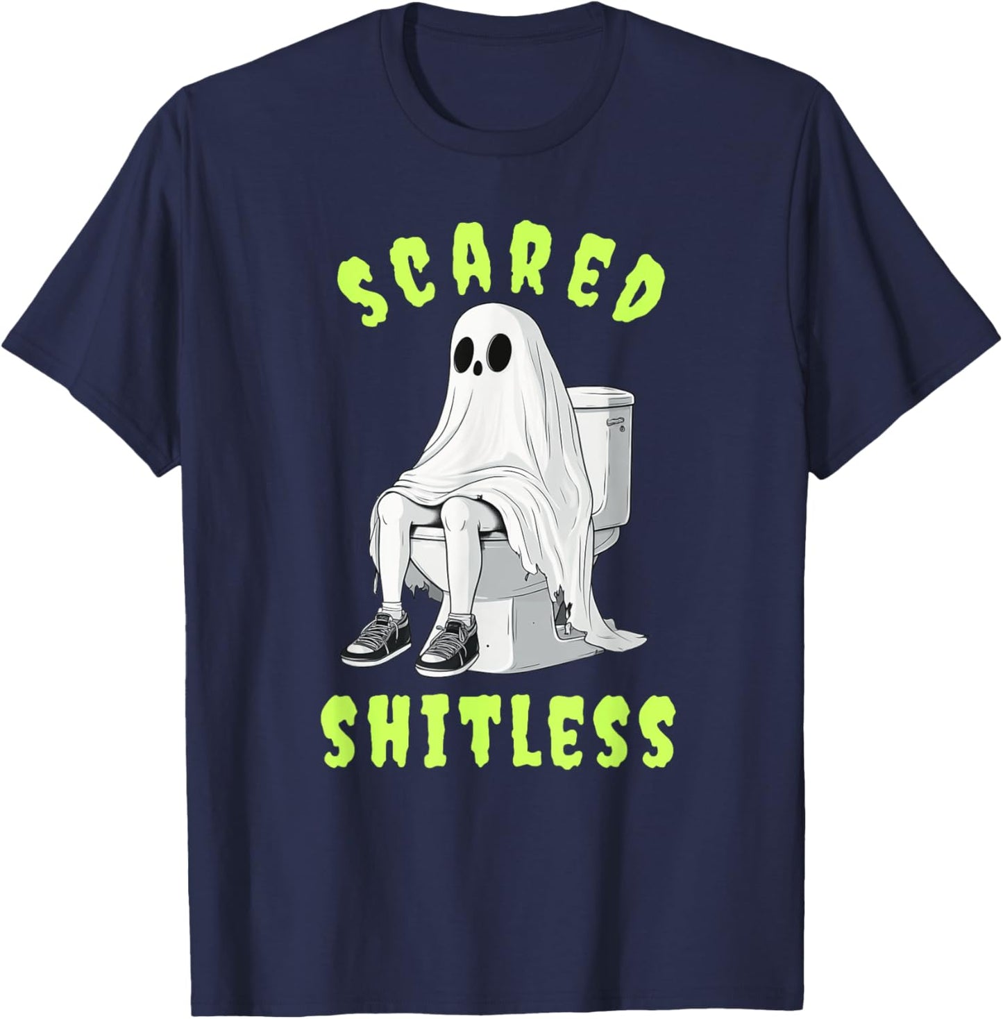 Ghost Sitting On Toilet Scared Shitless Funny Halloween T-Shirt - T-Shirt | Navy