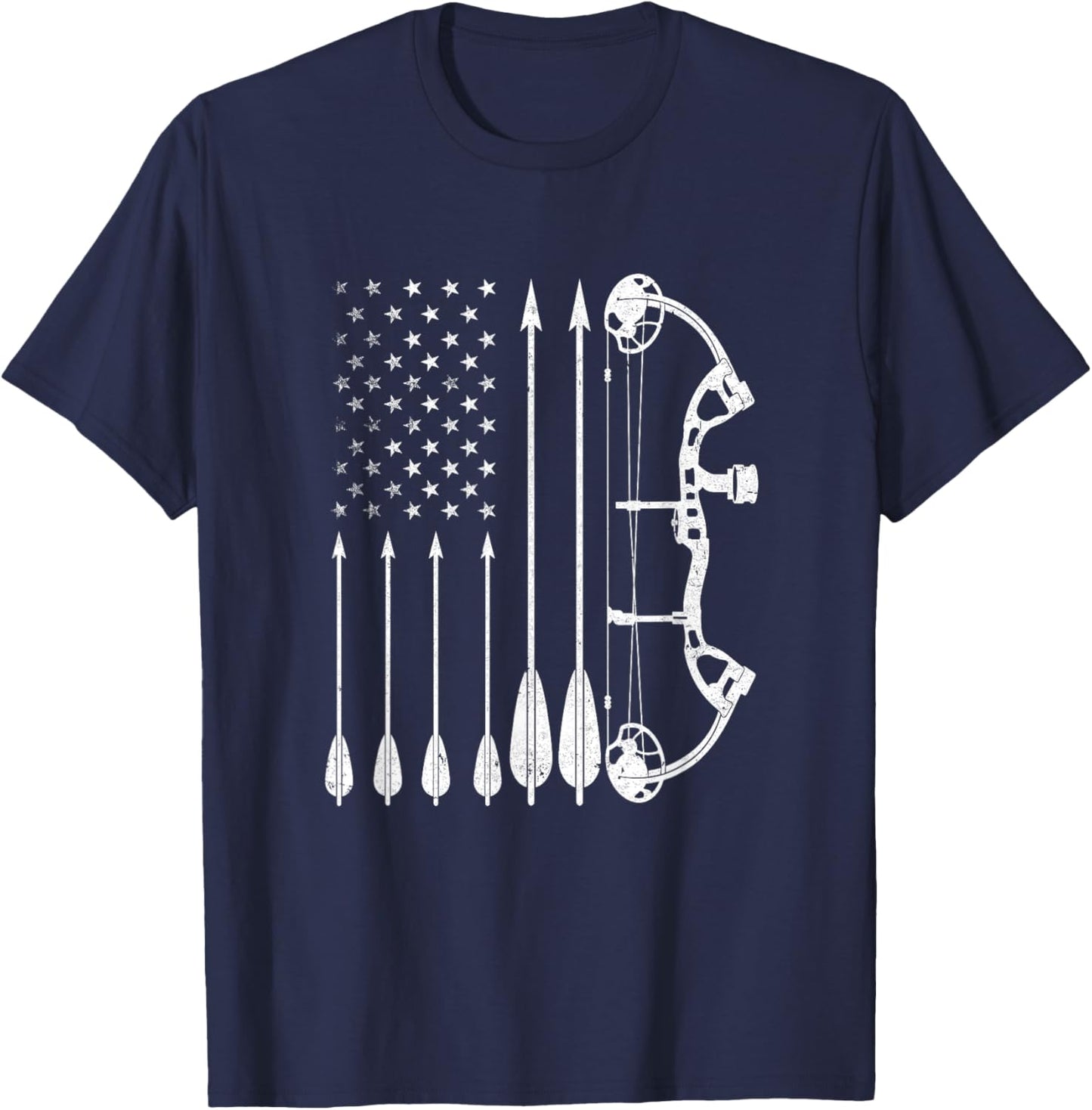 American Flag Bowhunting Bow Archery For Deer Hunter Hunting T-Shirt - T-Shirt | Navy