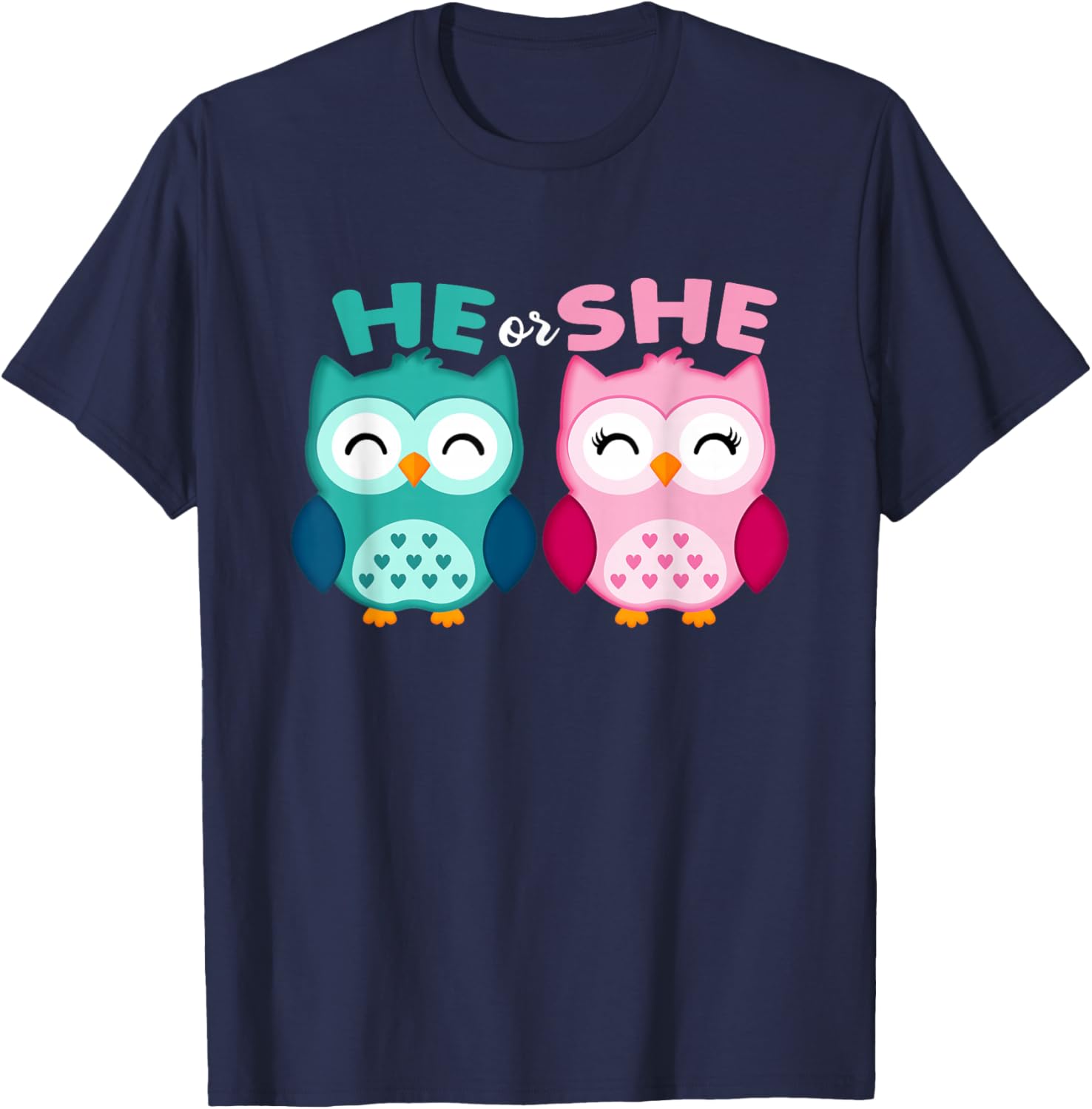 He Or She Owl Gender Reveal Boy Or Girl Gender Announcement T-Shirt - T-Shirt | Navy