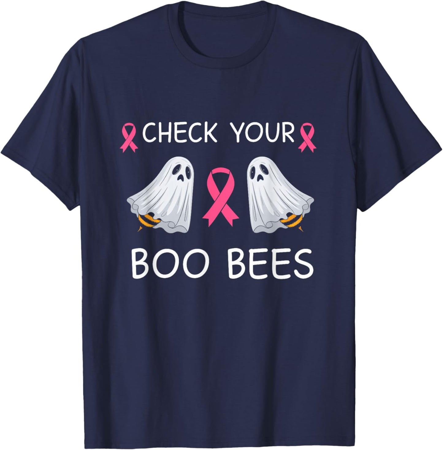 Check Your Boo Bees Shirt Funny Breast Cancer Halloween T-Shirt - T-Shirt | Navy