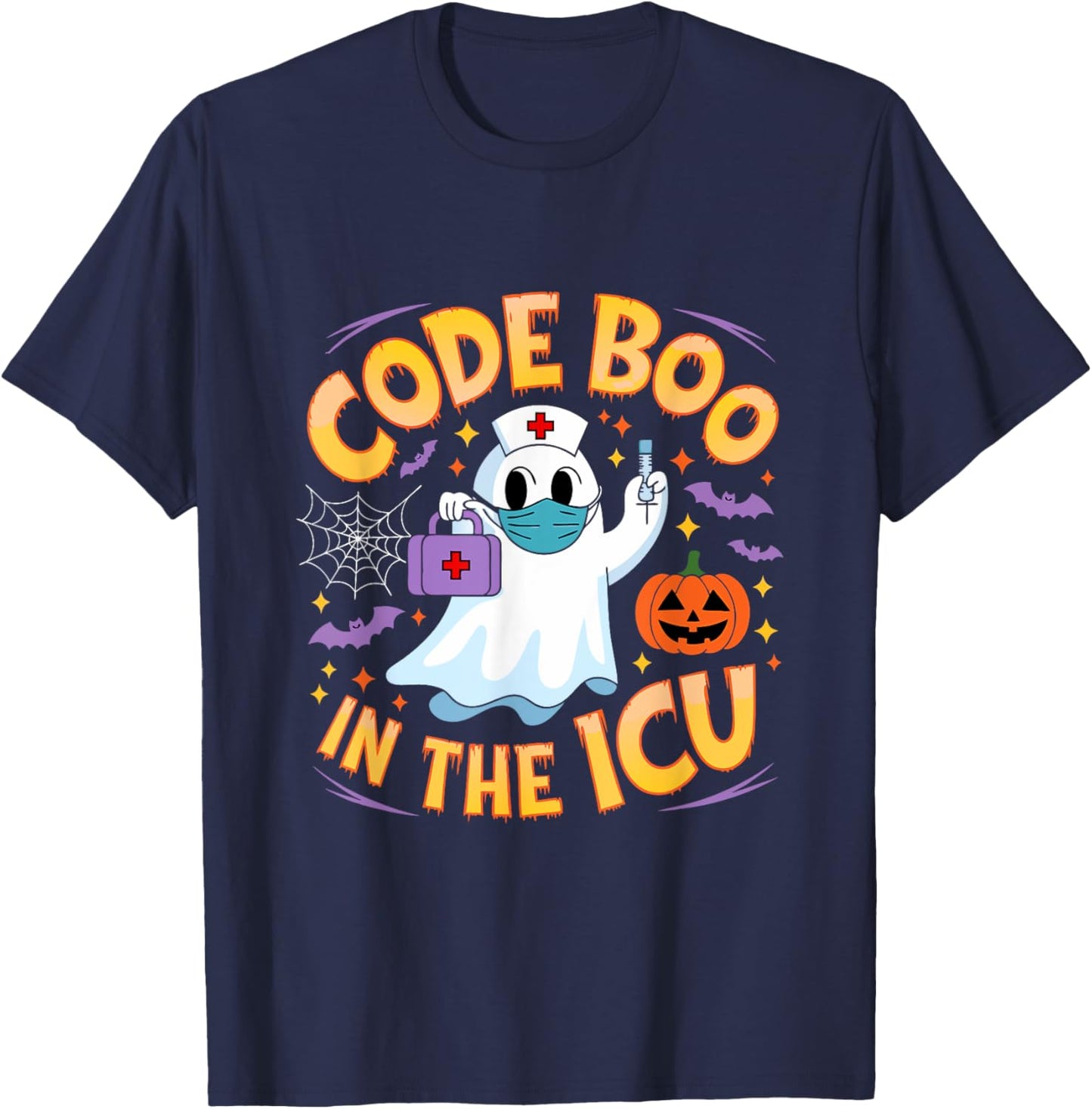 Code Boo in the ICU Ghost Nurse Halloween Design for Medical T-Shirt - T-Shirt | Navy