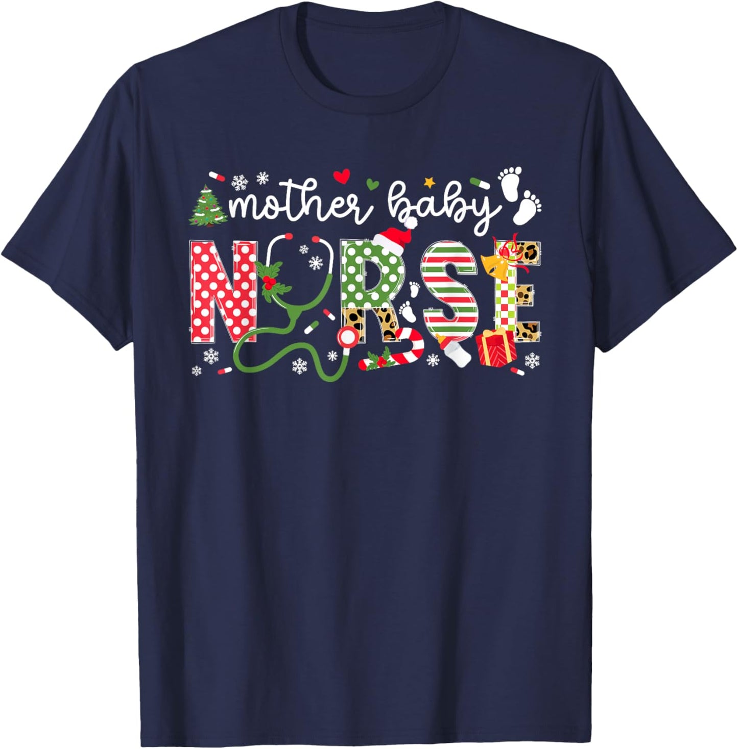 Mother Baby Nurse Christmas Mother Baby Nursing Xmas T-Shirt - T-Shirt | Navy