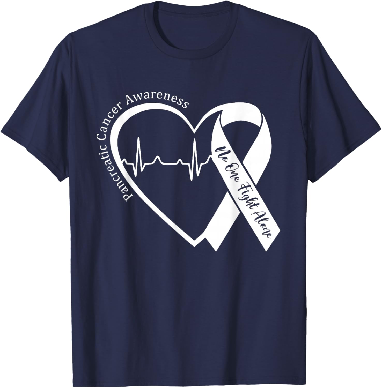 Pancreatic Cancer Awareness Heart Purple Ribbon Support T-Shirt - T-Shirt | Navy