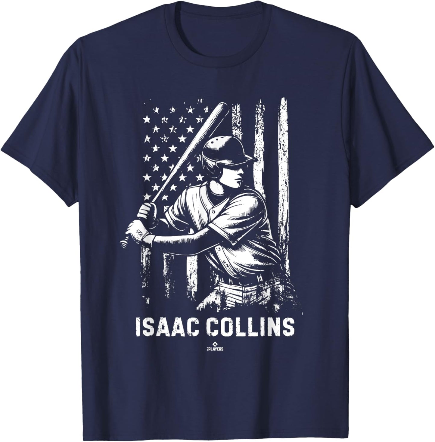 Player Illustration Flag Isaac Collins Prospect Baseball Fan T-Shirt - T-Shirt | Navy