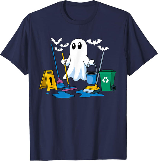 School Custodian Janitor Ghost Halloween T-Shirt - T-Shirt | Navy