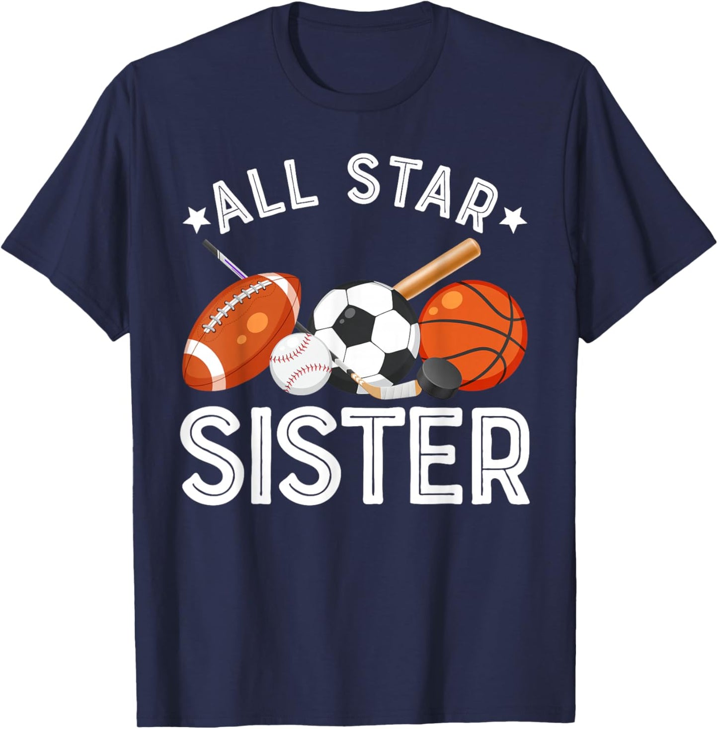 All Star Sister Of The Birthday Boy Basketball Soccer Sport T-Shirt - T-Shirt | Navy