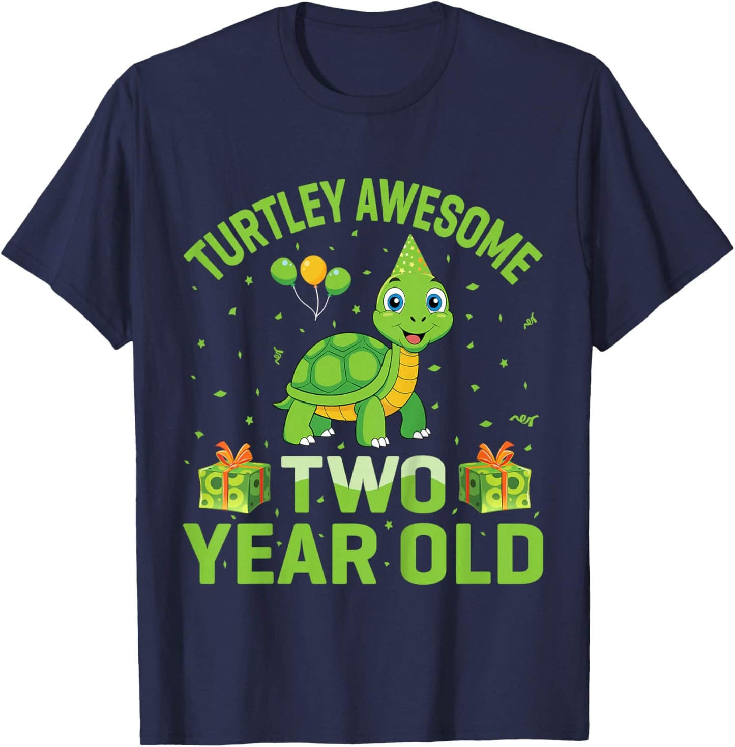 Turtley Awesome Two Year Old Cute Turtle 2nd Birthday Party T-Shirt - T-Shirt | Navy