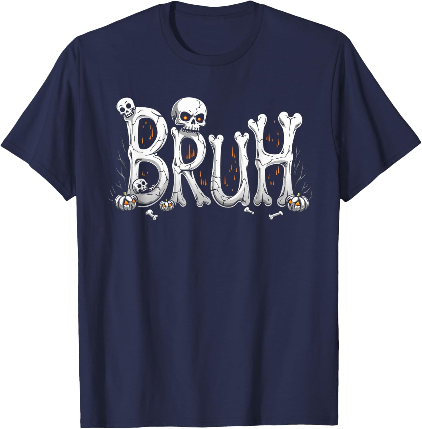 Bruh halloween skull bone skeleton kids boys girls men women T-Shirt - T-Shirt | Navy