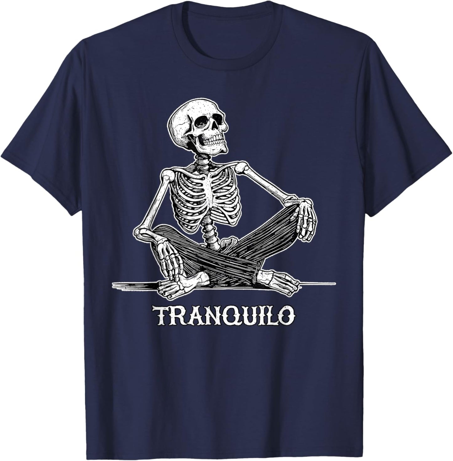Calaca Tranquilo Relaxed Skeleton Design T-Shirt - T-Shirt | Navy