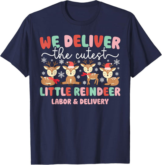 Little Reindeer L&D Nurse Christmas L&D Nursing Xmas Party T-Shirt - T-Shirt | Navy