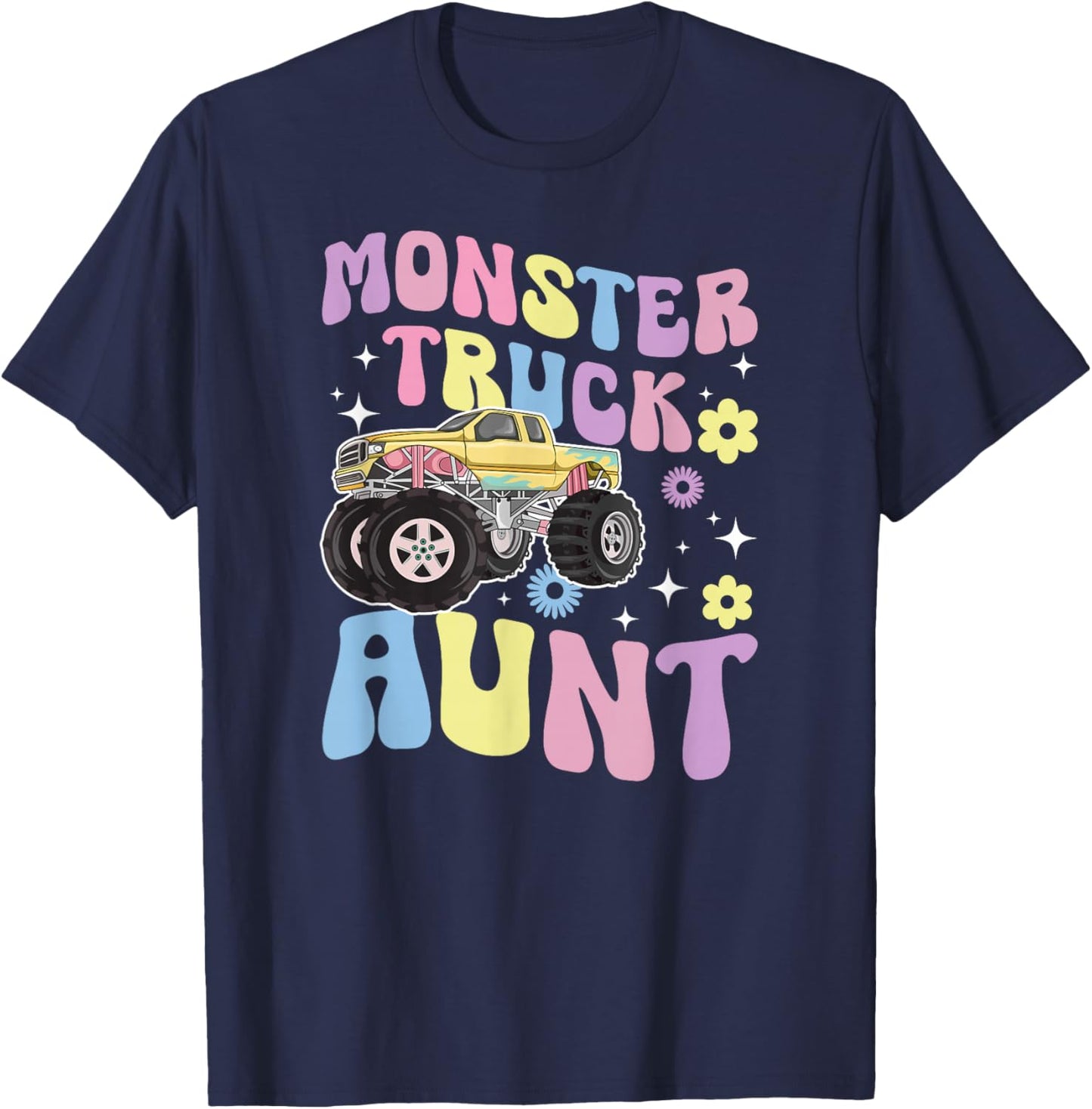 Monster Truck Aunt Groovy Monster Truck Auntie T-Shirt - T-Shirt | Navy