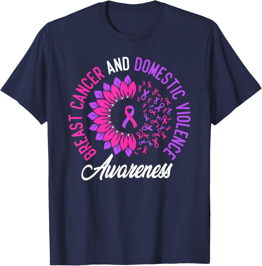 Domestic Violence and Breast Cancer Awareness Sunflower T-Shirt - T-Shirt | Navy