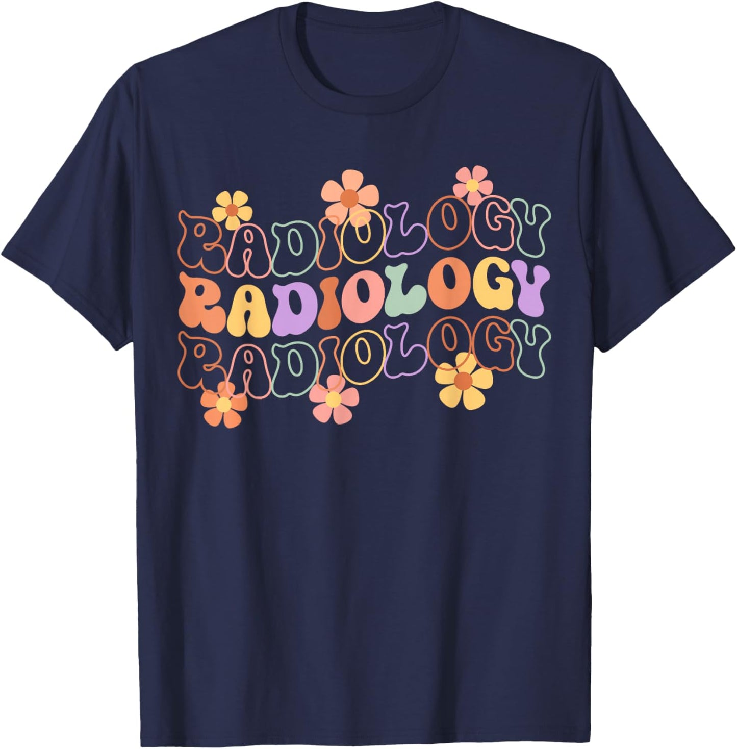 Groovy Floral Radiology Radiologic X-Ray Tech Radiologist T-Shirt - T-Shirt | Navy