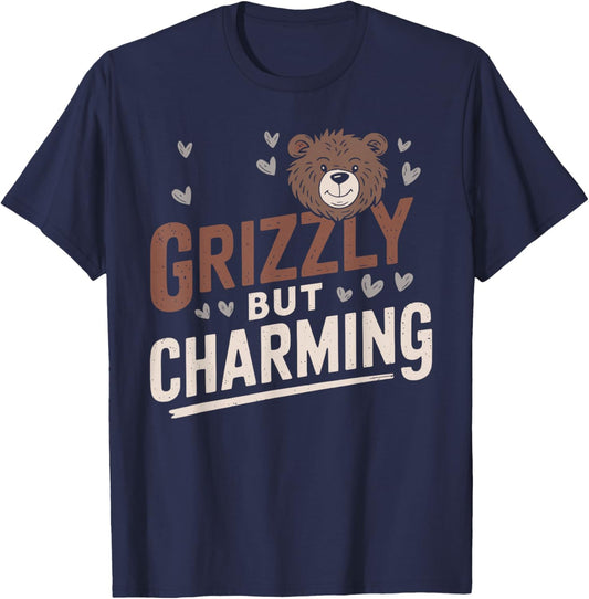 Grizzly But Charming A Charming Grizzly Bear T Shirt T-Shirt - T-Shirt | Navy