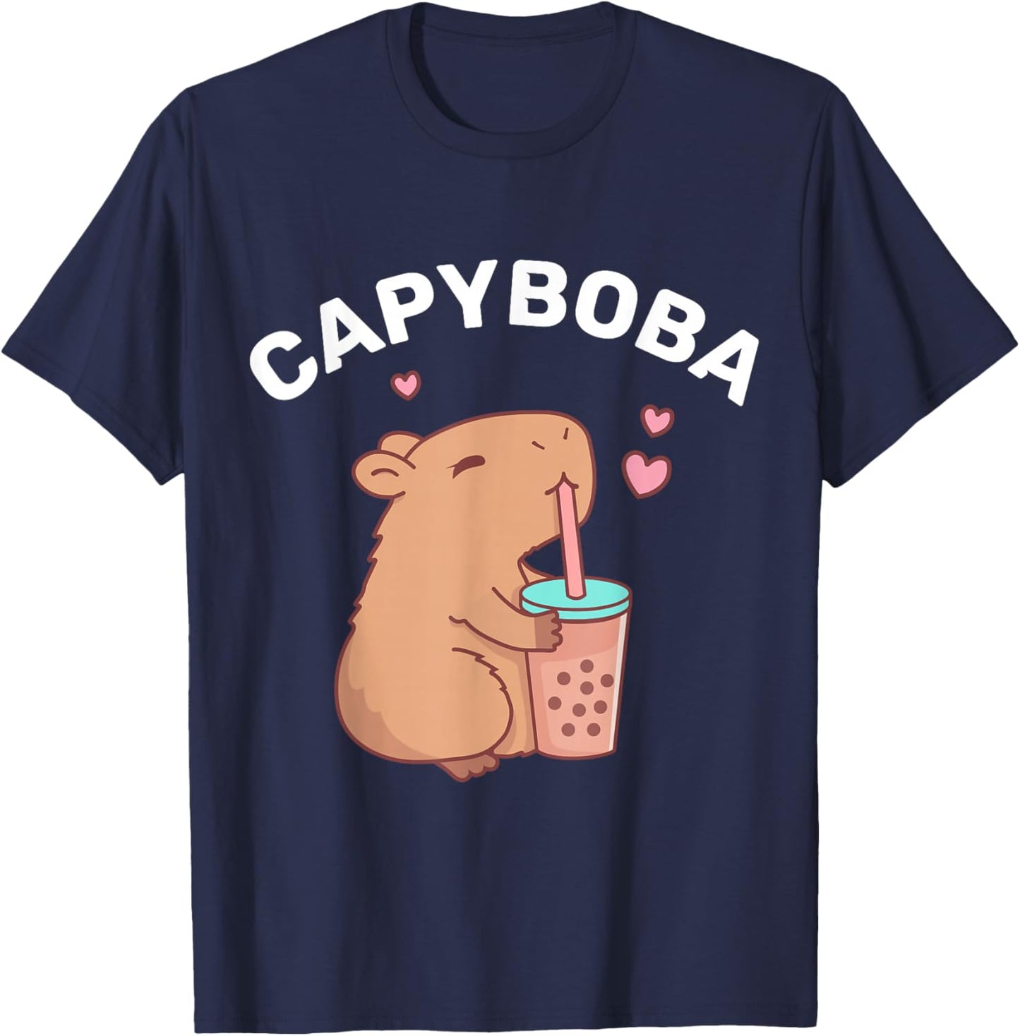 Funny Capybara Rodent, Capyboba Boba Milk Tea T-Shirt - T-Shirt | Navy