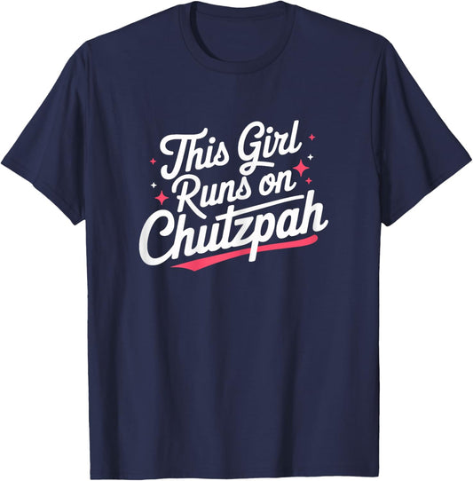 This Girl Runs on Chutzpah Jewish Hanukkah T-Shirt - T-Shirt | Navy