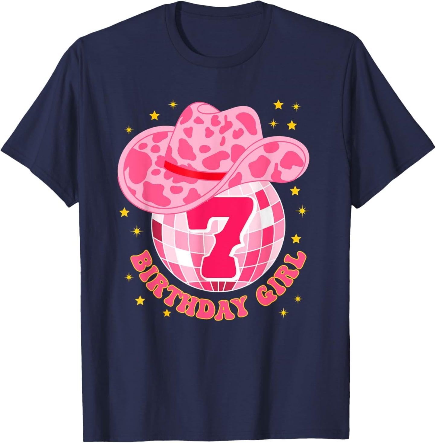 Happy 7th Birthday Girl Rodeo Western Cowgirl Cowboy Disco T-Shirt - T-Shirt | Navy