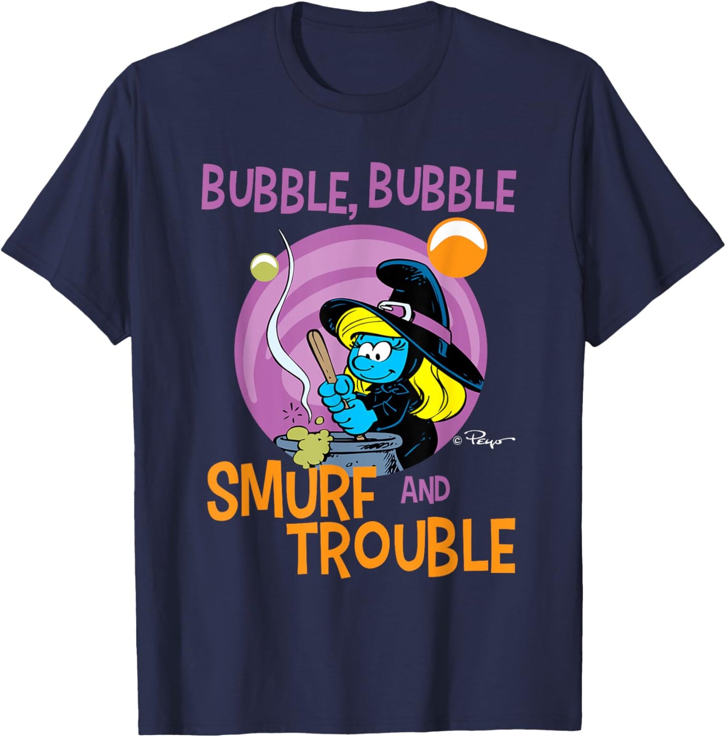 The Smurfs Bubble Bubble Smurf and Trouble T-Shirt - T-Shirt | Navy