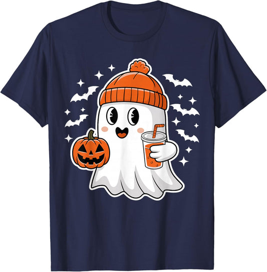 Halloween Ghost Drink Pumpkin T-Shirt - T-Shirt | Navy