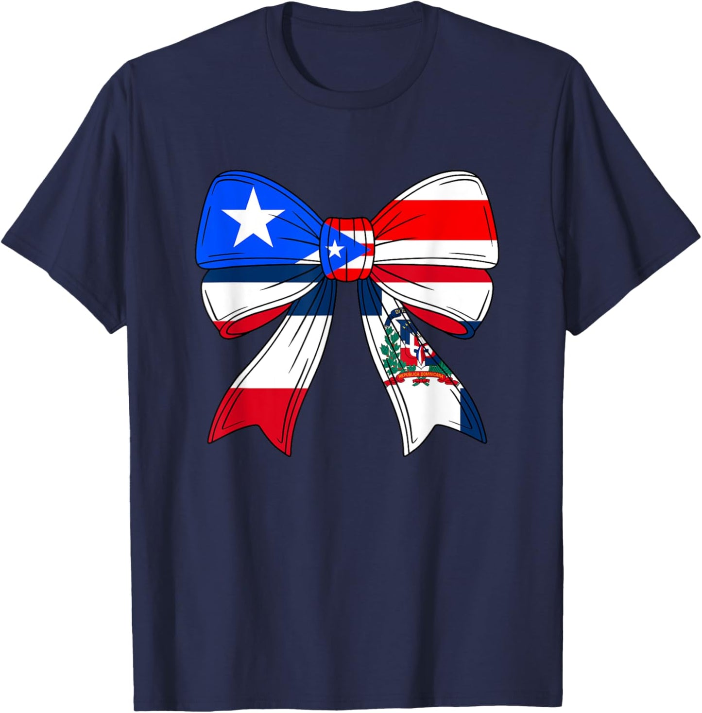 Half Dominican And Puerto Rican Rico Flag DominiRican Bow T-Shirt - T-Shirt | Navy