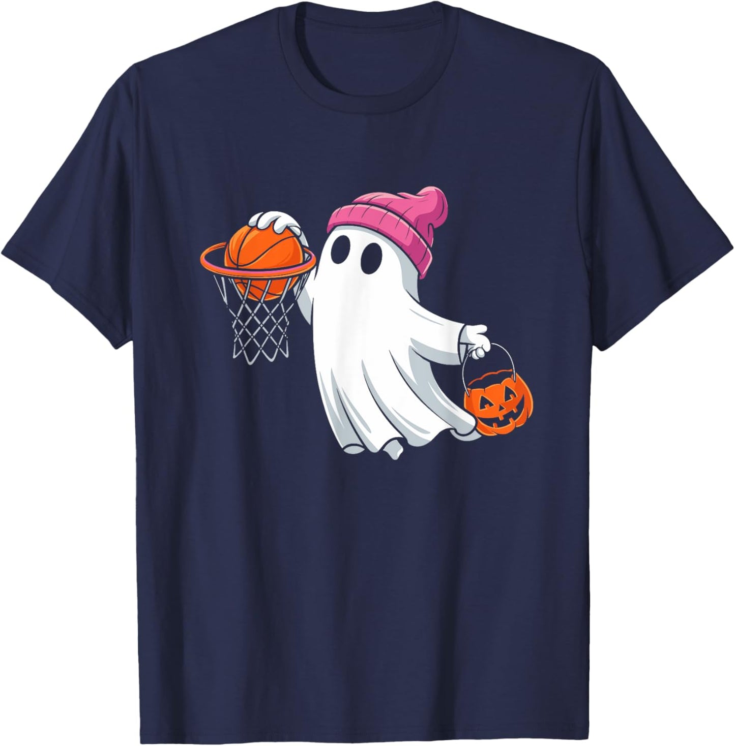 Ghost Playing Basketball Halloween Costume for Boys Kids T-Shirt - T-Shirt | Navy