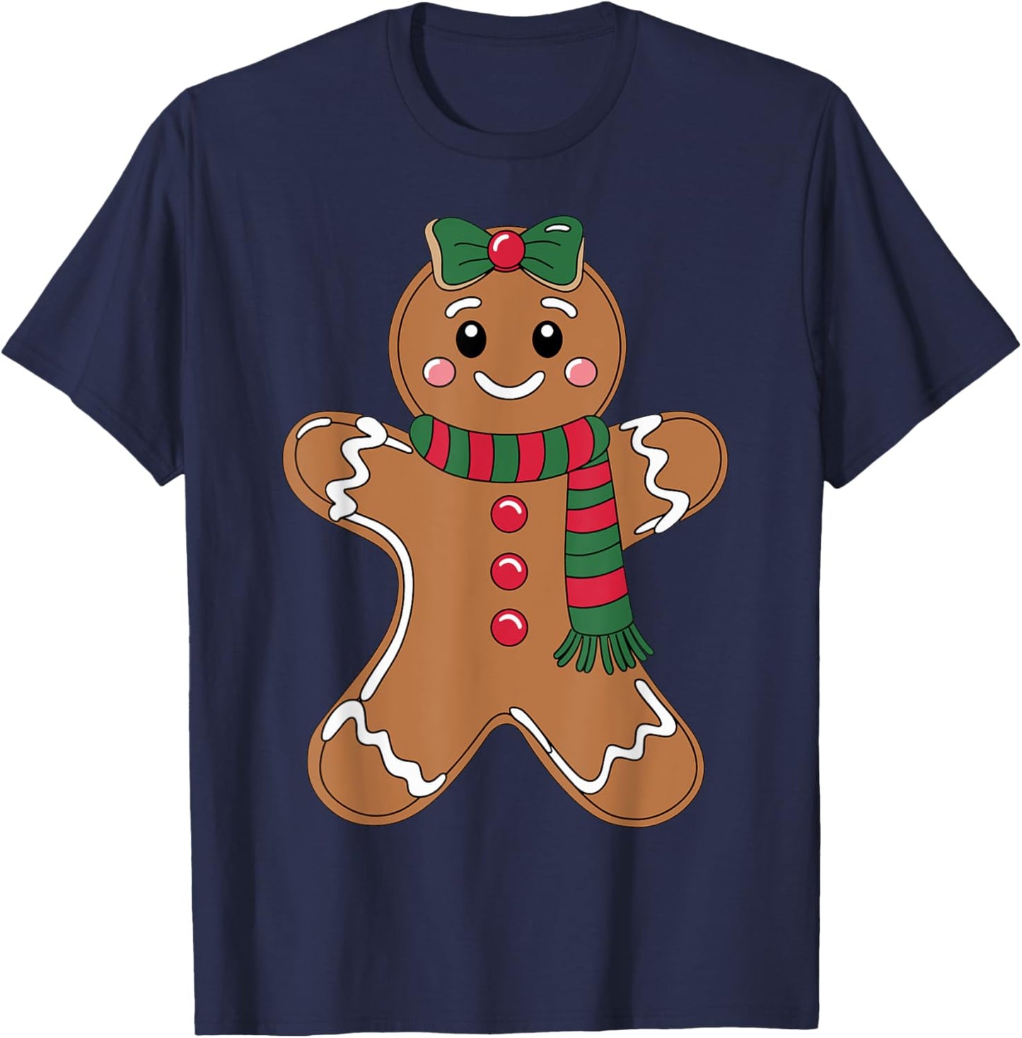 Cute Gingerbread with Bow Christmas Costume Xmas T-Shirt - T-Shirt | Navy