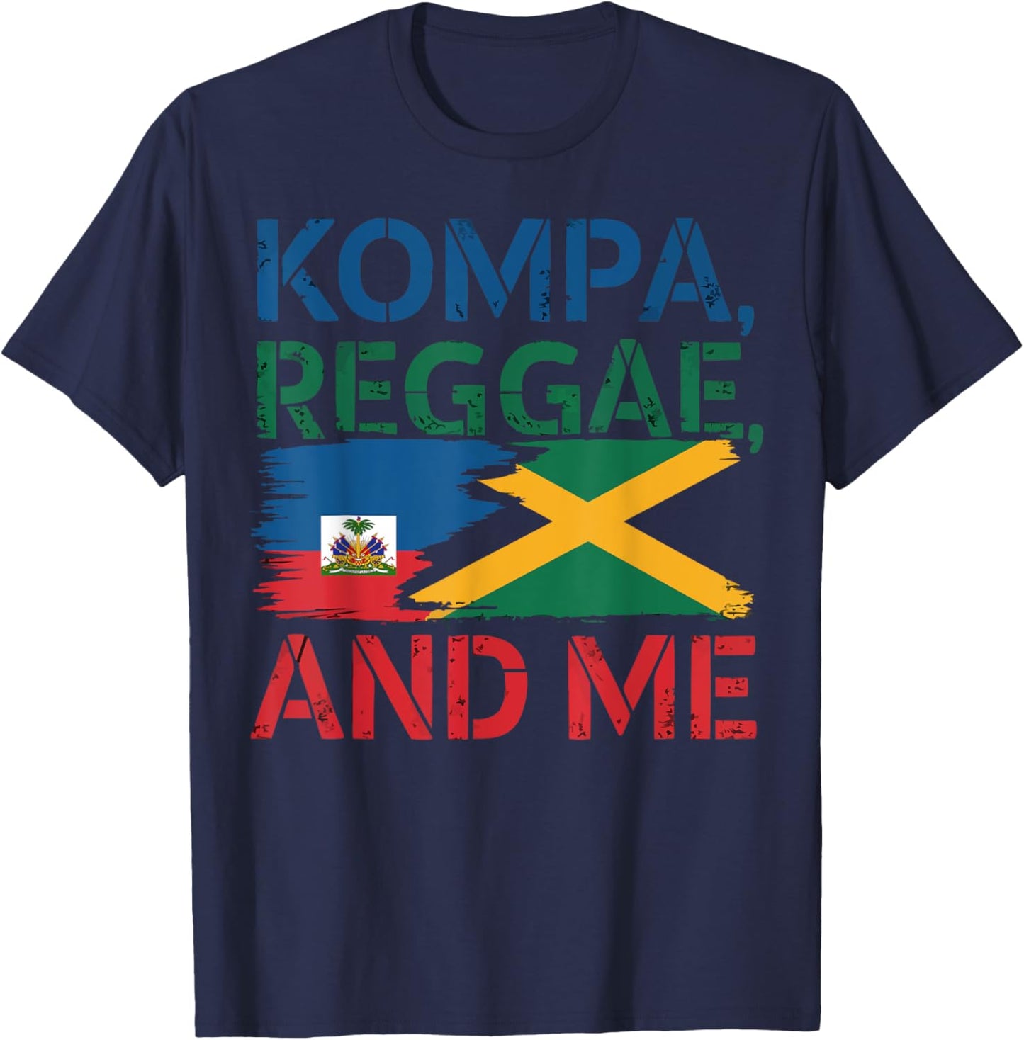 Half Haitian Half Jamaican Jamaica Flag Haiti T-Shirt - T-Shirt | Navy