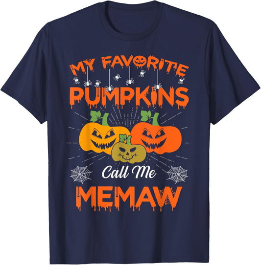 My Favorite Pumpkins Call Me Memaw Halloween Women Men T-Shirt - T-Shirt | Navy