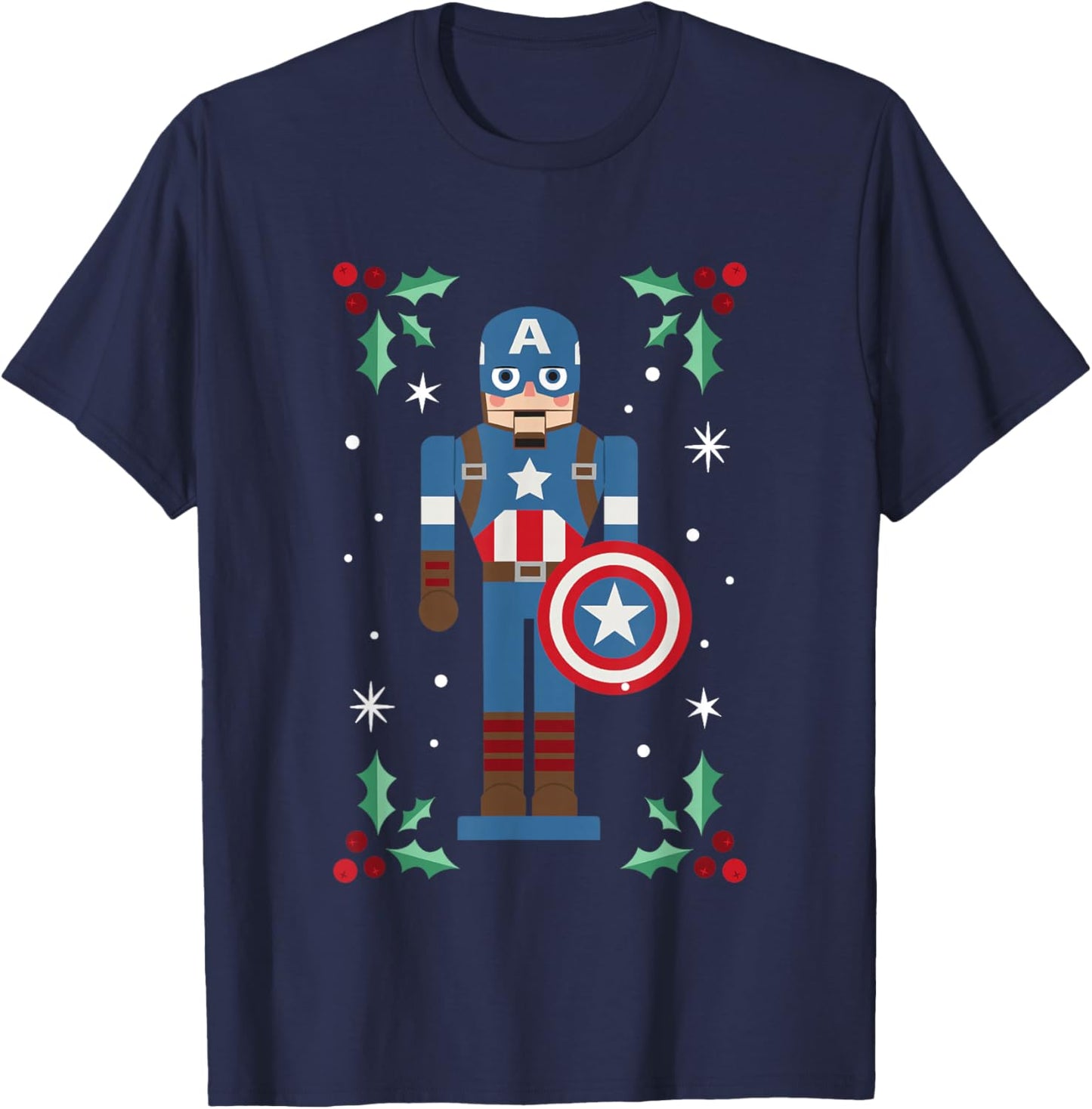 Marvel Christmas Nutcracker Captain America Mistletoe Logo T-Shirt - T-Shirt | Navy