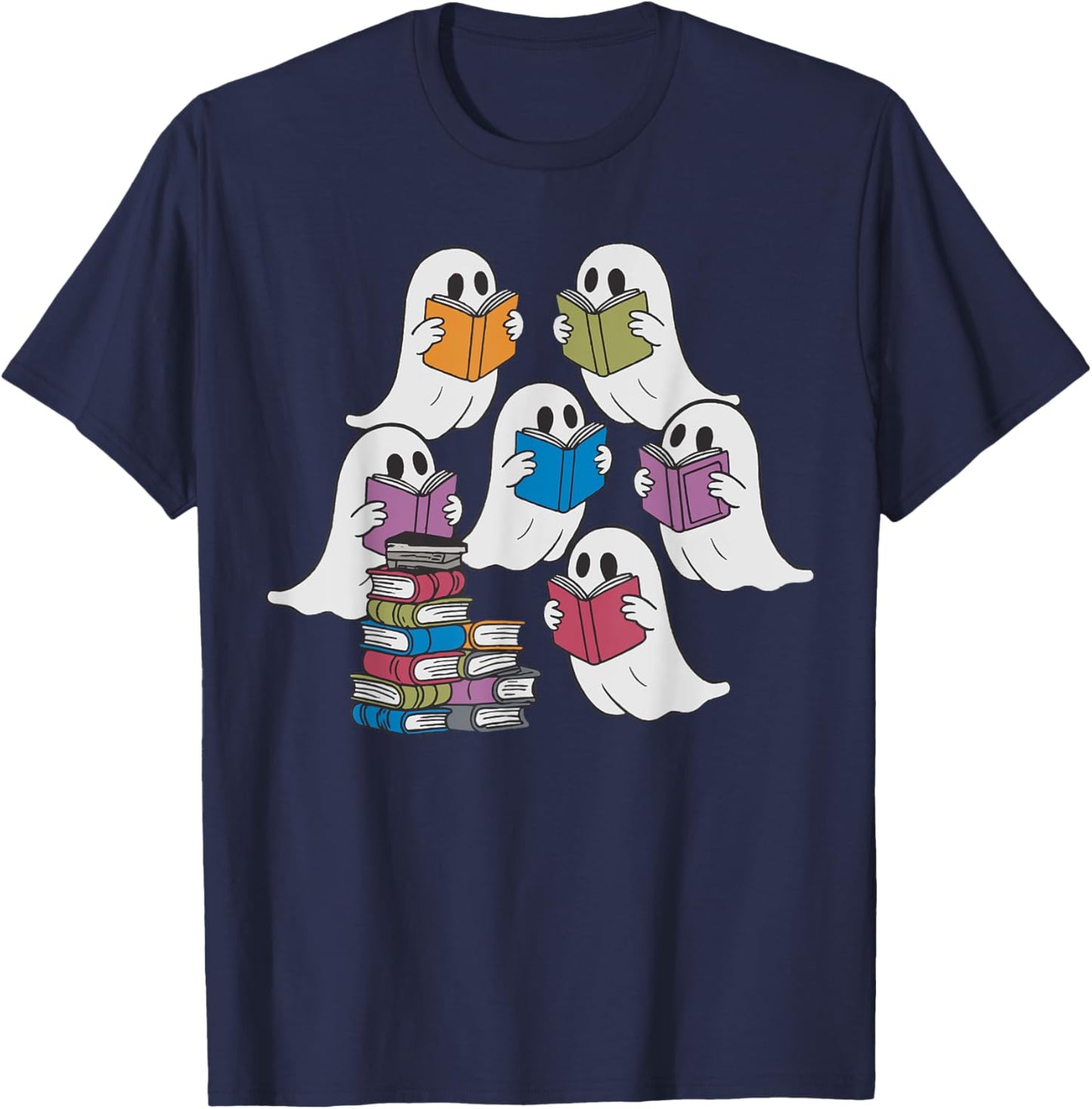 Funny Ghost Book Reading Halloween Books Lover Teacher T-Shirt - T-Shirt | Navy