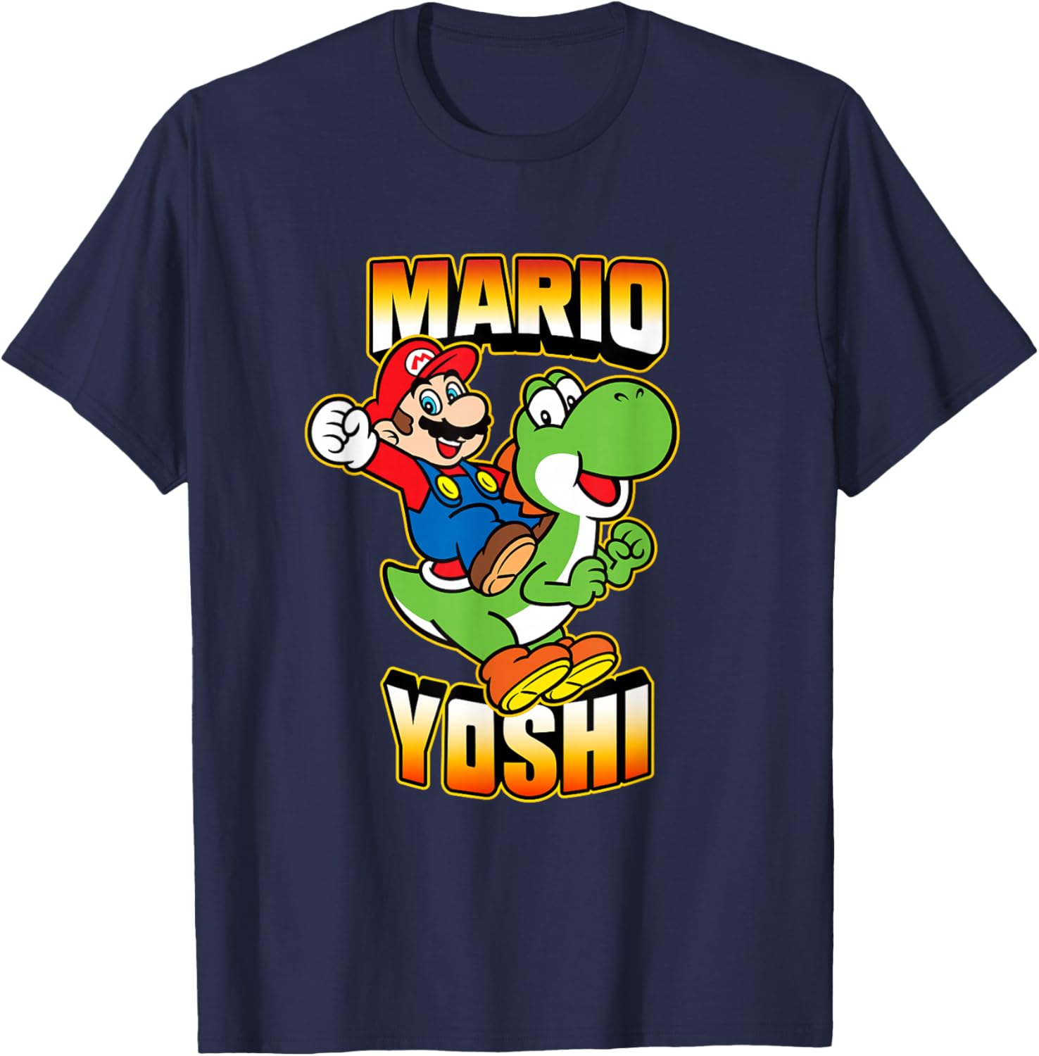Super Mario Bros Yoshi & Mario Ready For Action T-Shirt - T-Shirt | Navy