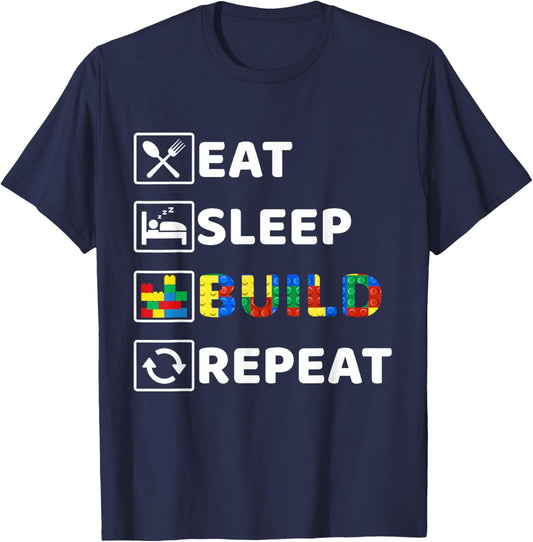 Eat Sleep Build Family Master Builder Building Bricks Blocks T-Shirt - T-Shirt | Navy