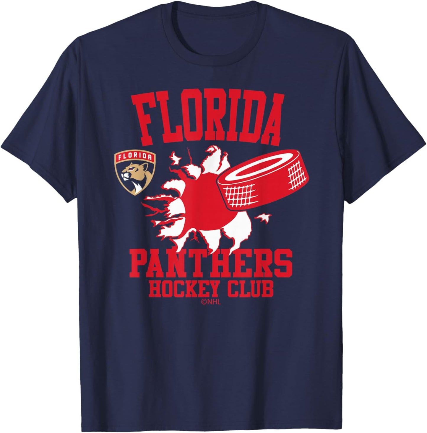 Florida Panthers Hockey Puck Burst Navy Officially Licensed T-Shirt - T-Shirt | Navy
