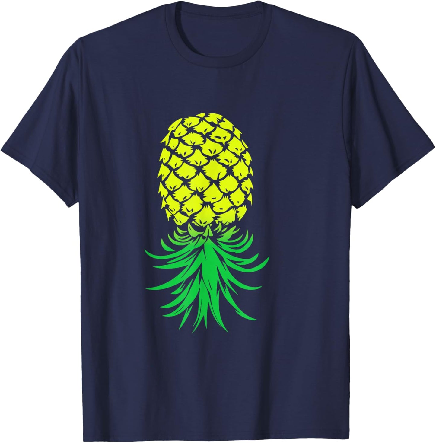 Funny Retro Inverted Pineapple Upside Down Pineapple - Black, Small, -Adults, Short Sleeve, , Casual, Pineapple Theme T-Shirt - T-Shirt | Navy