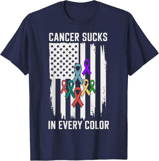 Cancer Sucks In Every Color T-Shirt - T-Shirt | Navy