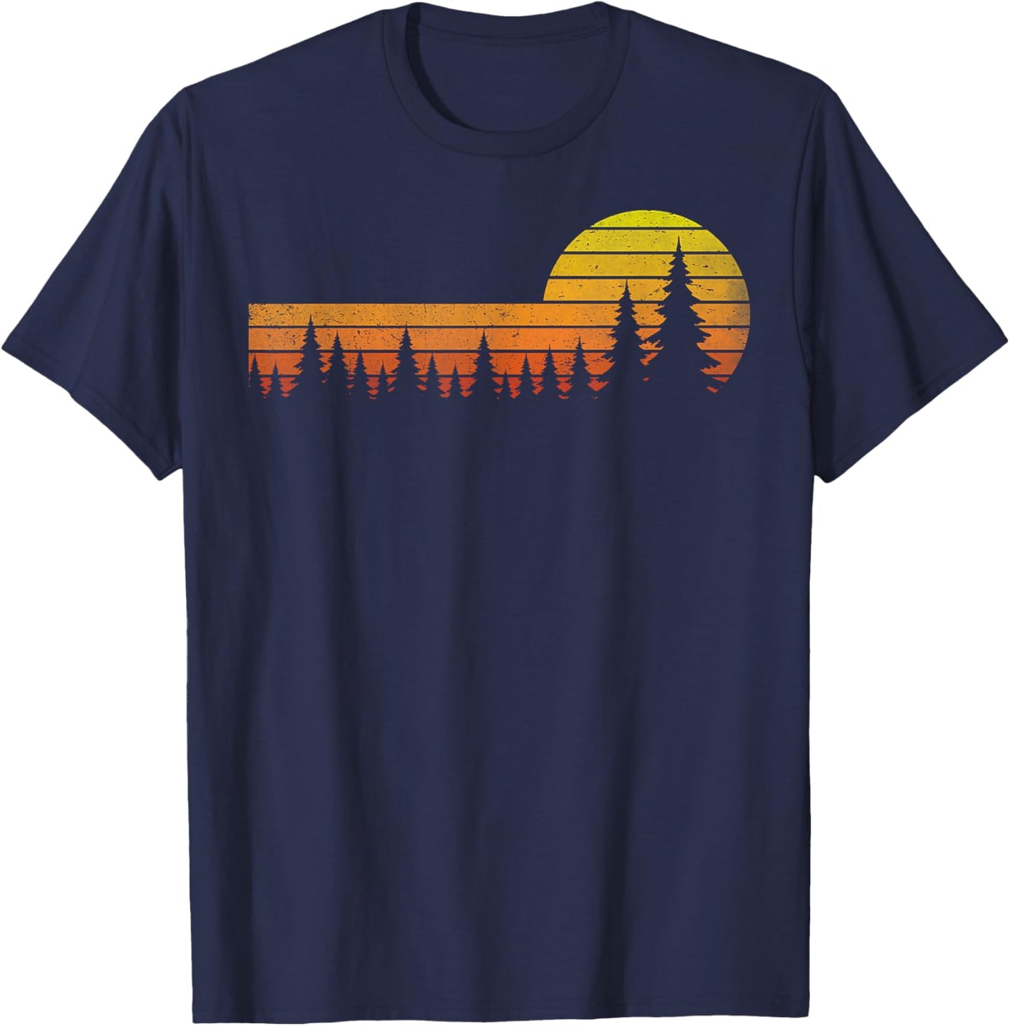 Trees Wildlife Nature Vintage Forest Sunset Man Woman Kids T-Shirt - T-Shirt | Navy