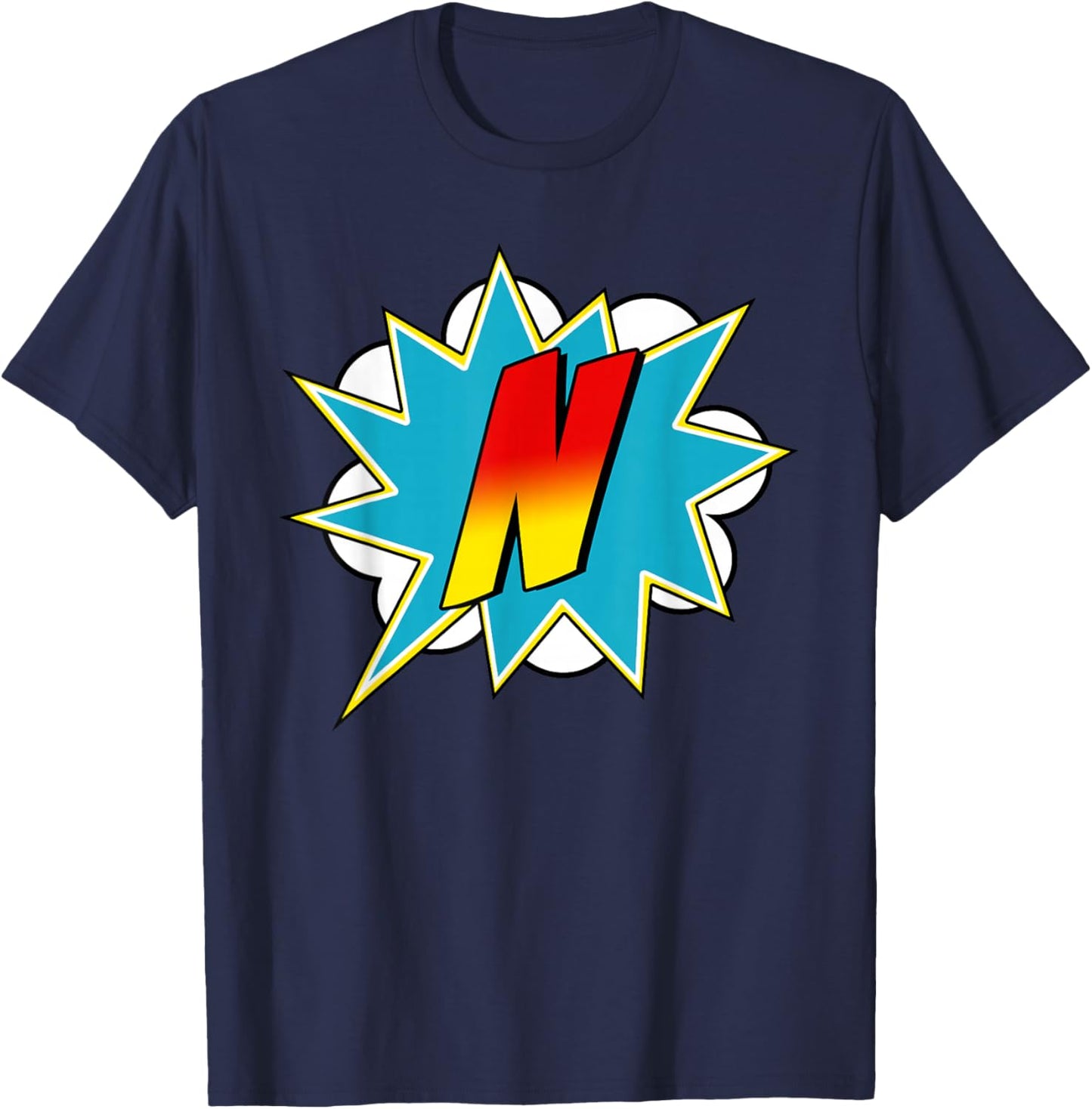 Letter N Superhero Name Comic Letter Retro Costume T-Shirt - T-Shirt | Navy