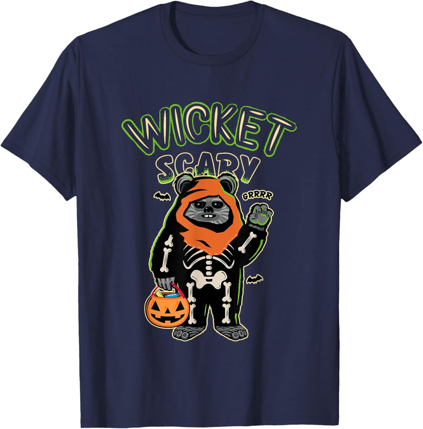 Star Wars Halloween Wicket Scary Ewoks Grrr Big Chest Logo T-Shirt - T-Shirt | Navy