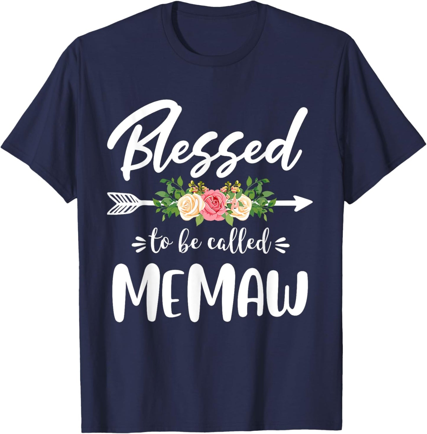 Blessed to be called Memaw Floral Arrow Design Mothers Day T-Shirt - T-Shirt | Navy